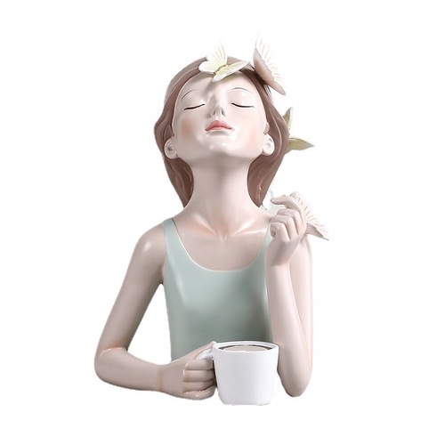 Creative entrance living room desktop dresser storage decoration ornaments Looking up girl tray resin crafts