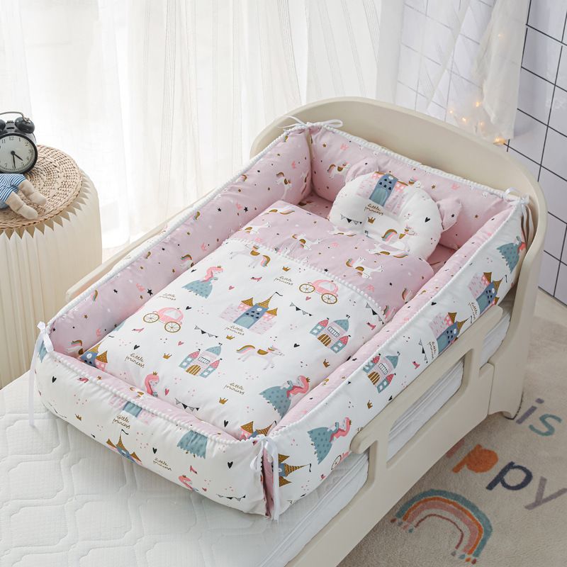Newborn Baby Portable Bed-In-Bed Removable and Washable Anti-Pressure and Anti-Jump Crib Foldable Baby Pure Cotton Sleeping Bed