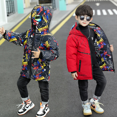 Children's cartoon-style winter coat  new children's eyeglass cotton puffer jacket for boys, stylish two-way wearing cotton jacket