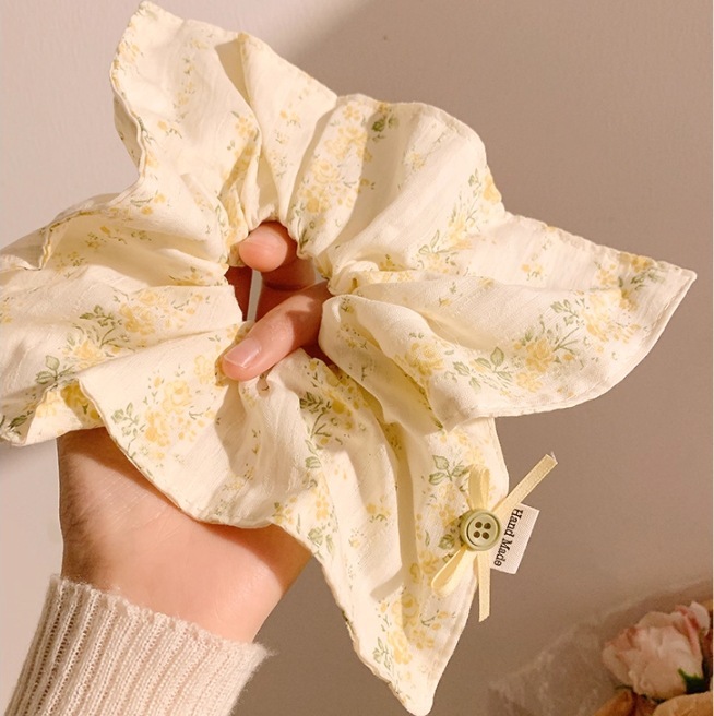 少女甜美蝴蝶结纽扣碎花大肠发圈大号方巾发绳小清新女扎马尾发绳|undefined