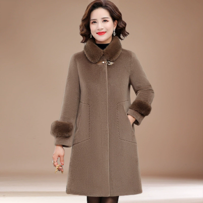 Меховое женское кашемировое пальто среднего возраста для матери, Женское зимнее пальто среднего и пожилого возраста, норковая бархатная куртка в западном стиле, новинка 2023 года
