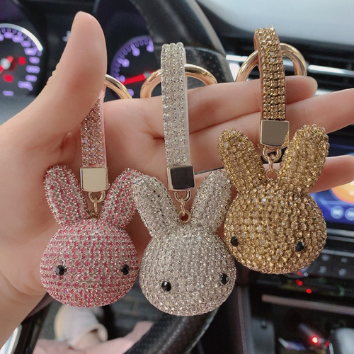 Korean creative full diamond keychain rabbit keychain with diamond jewelry fashion car keychain chain ladies gift