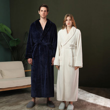 秋冬款睡袍男加厚加长款保暖珊瑚绒睡衣女双面加绒冬季法兰绒浴袍