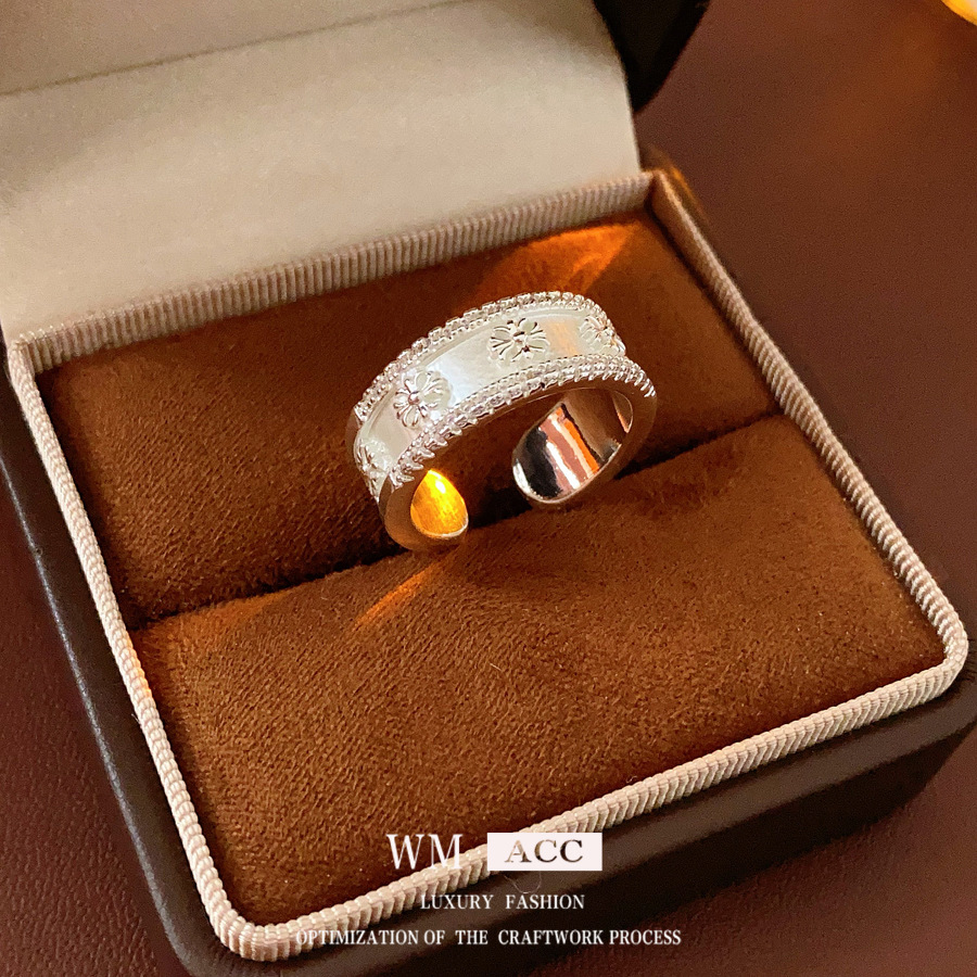 prime silver zircon cross open ring personalized cold style niche index finger ring versatile high sense simple hand jewelry