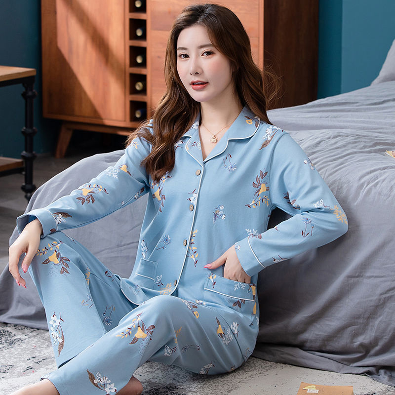 Pijamas de algodón para mujer Primavera y otoño Chaqueta de manga larga para mamás de mediana edad Traje de mediana edad y ancianos más tamaño ropa para el hogar invierno