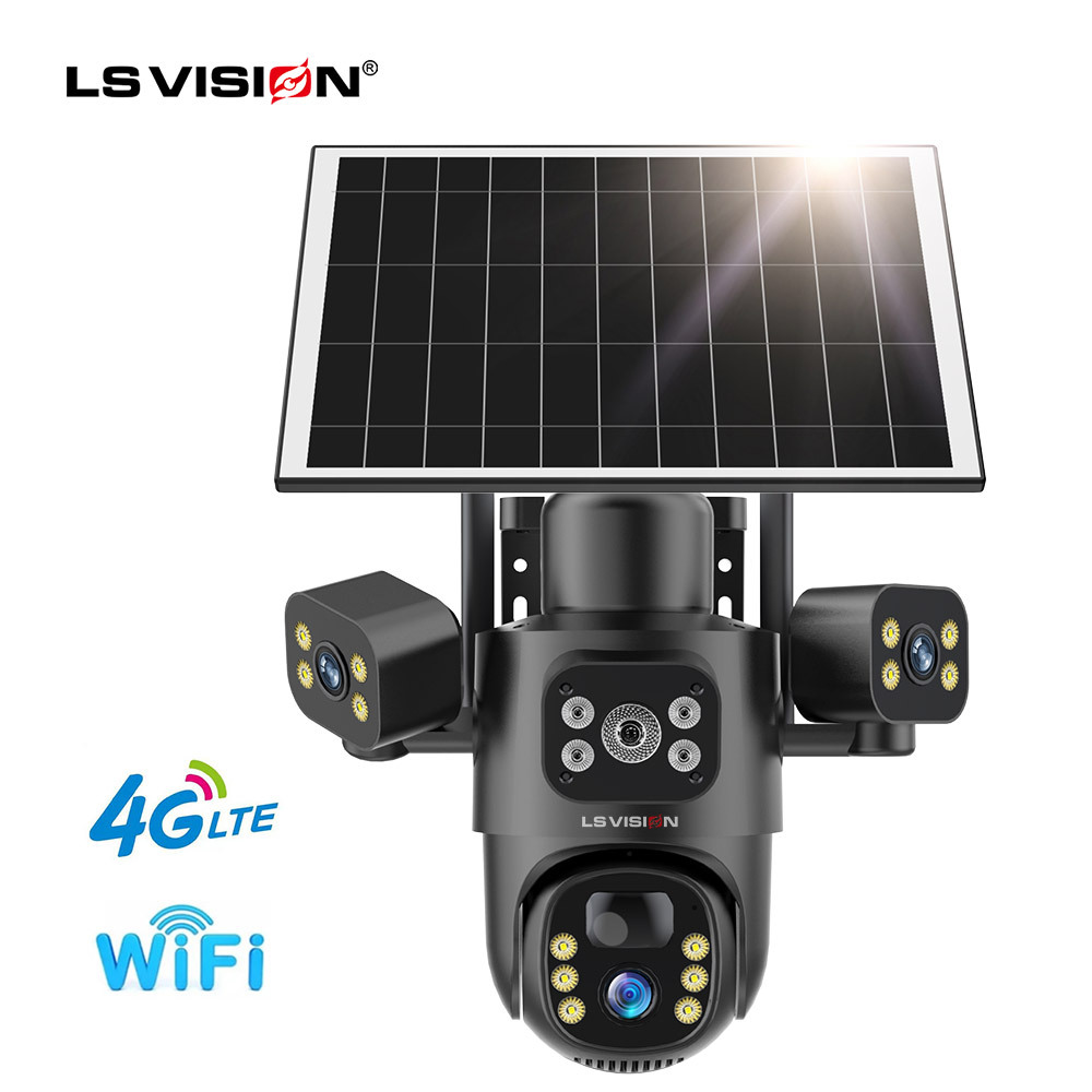 4g Solar Surveillance Camera V380 App 3-Screen Outdoor Monitoring Without Remote Control