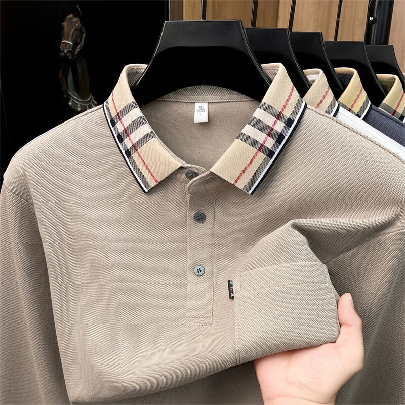 100% pure cotton long-sleeve Polo shirt for men, 2026 autumn new business casual dad style with pocket and turn-down collar 100% pure cotton long-sleeve Polo shirt for men, 2026 autumn new business casual dad style with pocket and turn-down collar