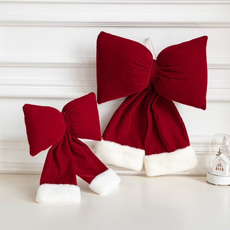 Nuevas decoraciones navideñas de terciopelo con lazo color borgoña, adornos de tela para árbol de Navidad, decoración de ambiente para centros comerciales