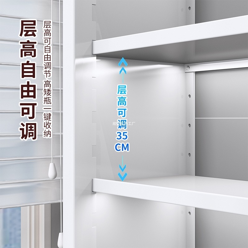 台所の穴なしの棚の壁の壁掛け式の調味料の瓶の貯蔵物は扉の防塵の多機能の壁の棚の収納棚を持ちます。|undefined