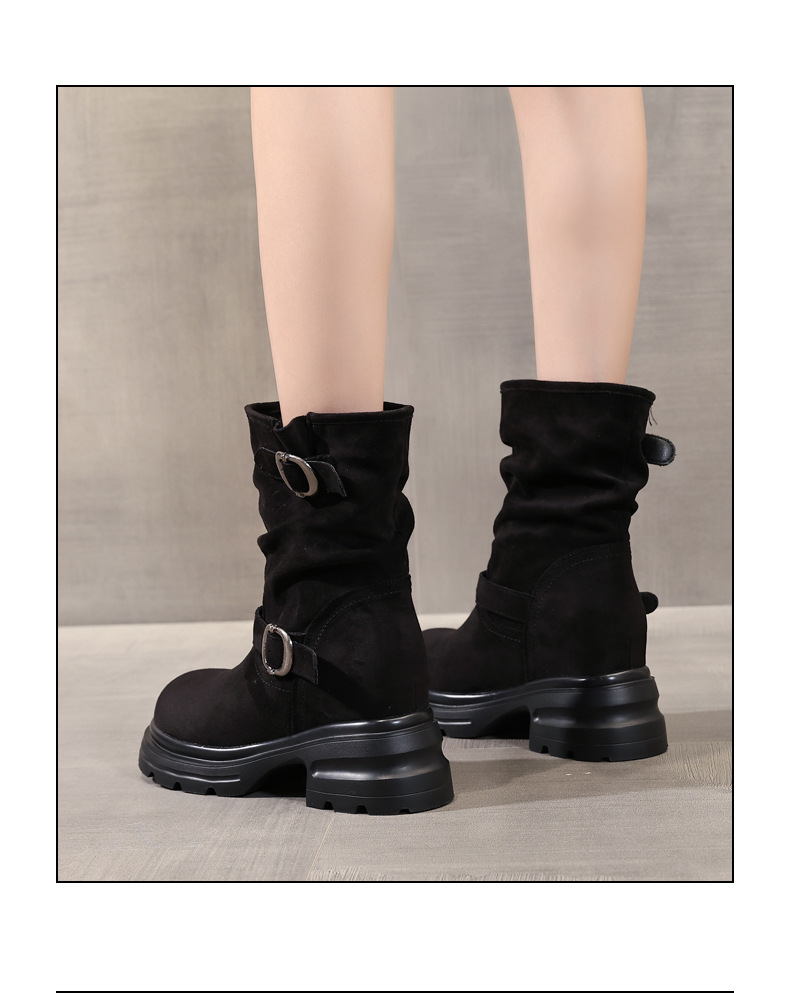Boot Martin nữ đế dày tăng chiều cao, cổ ngắn 9cm tôn dáng — đen chi tiết 14