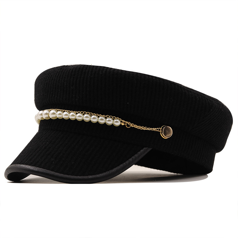 Korean fashion pure color pearl chain beret cap wholesale nihaojewelrypicture4