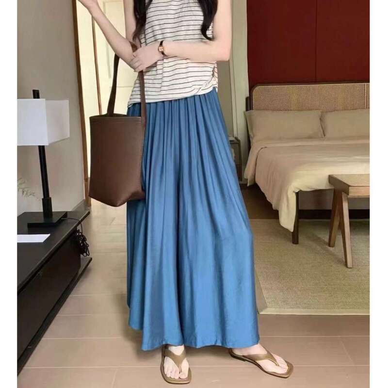 Summer 2025 New Thirteen Lines European Korean Style New Hemp Klein Blue High Waist Wide Leg Lazy Wide Leg Pants