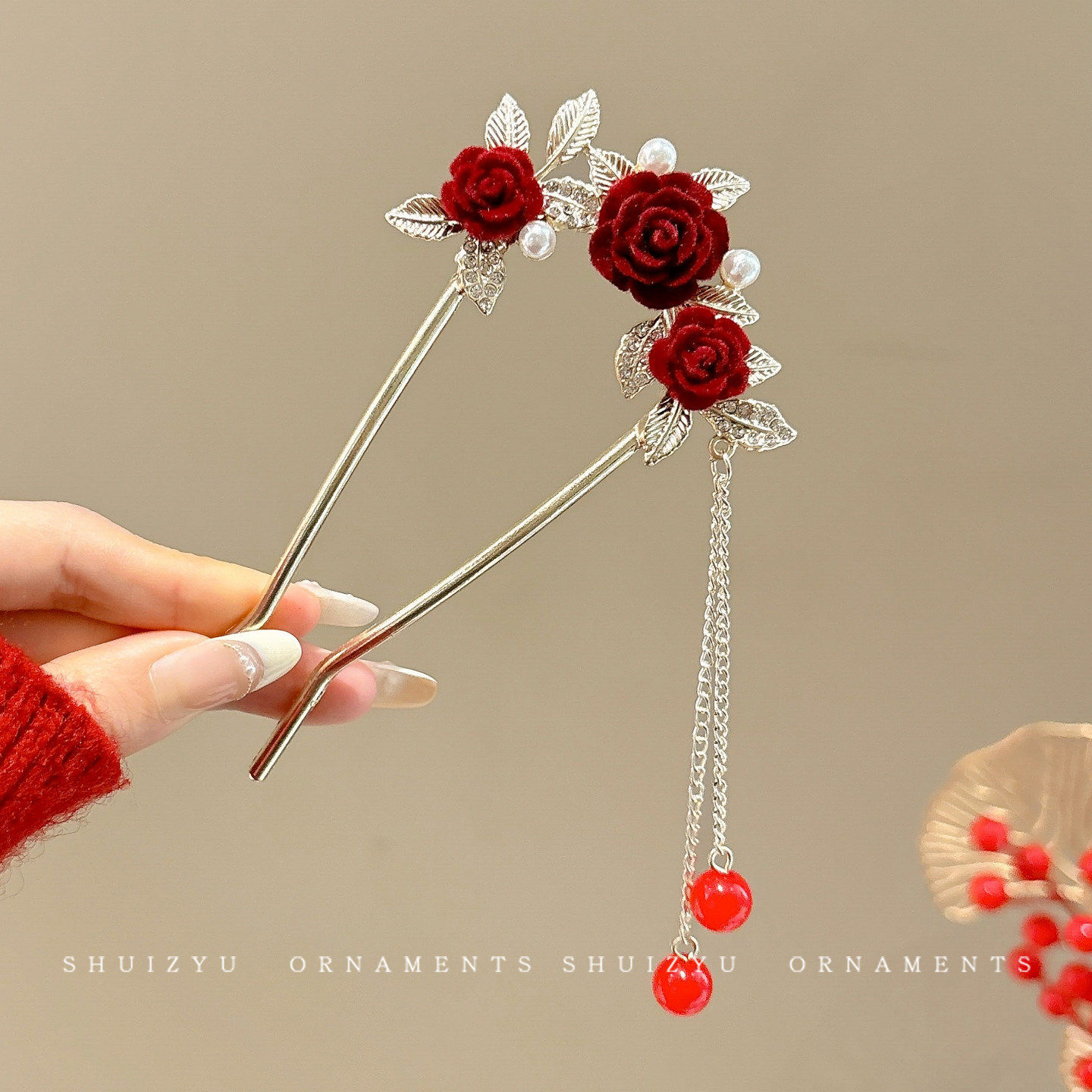 Nueva horquilla de flores de estilo antiguo chino, horquilla de sentido avanzado moderno, horquilla de cabello femenino, horquilla de Hanfu, tocado de horquilla de madera