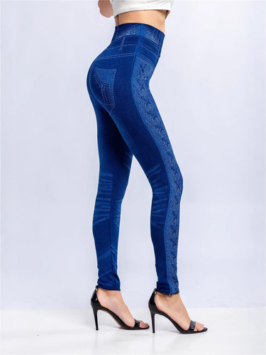 Wish Supply of European and American Women's Print Leggings, Denim Style, 9-inch, Slimming and Body-fitting