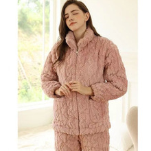 湖南省服冬季加厚女可外穿三层夹棉加绒保暖睡衣珊瑚绒棉衣家居服