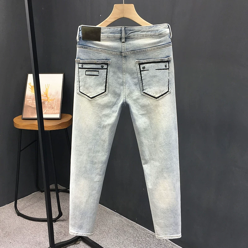 Design брюки, весна лето эластичные джинсы, тренд сезона, американский стиль, slim fit