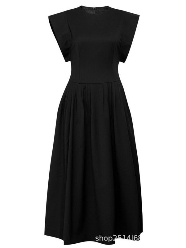 Đầm maxi nữ thắt eo phong cách Hepburn cổ điển không tay — Màu đen