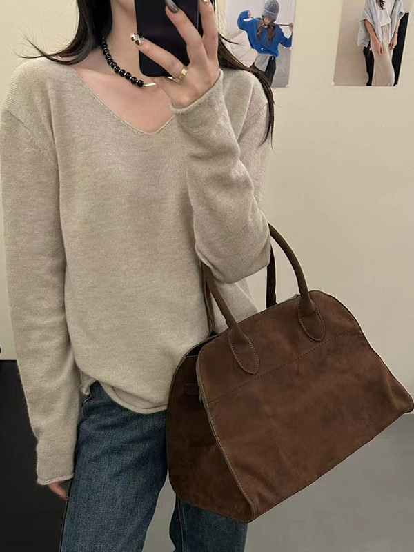 V领薄款针织衫女2025早秋新款长袖上衣宽松慵懒外穿简约显瘦毛衣|undefined