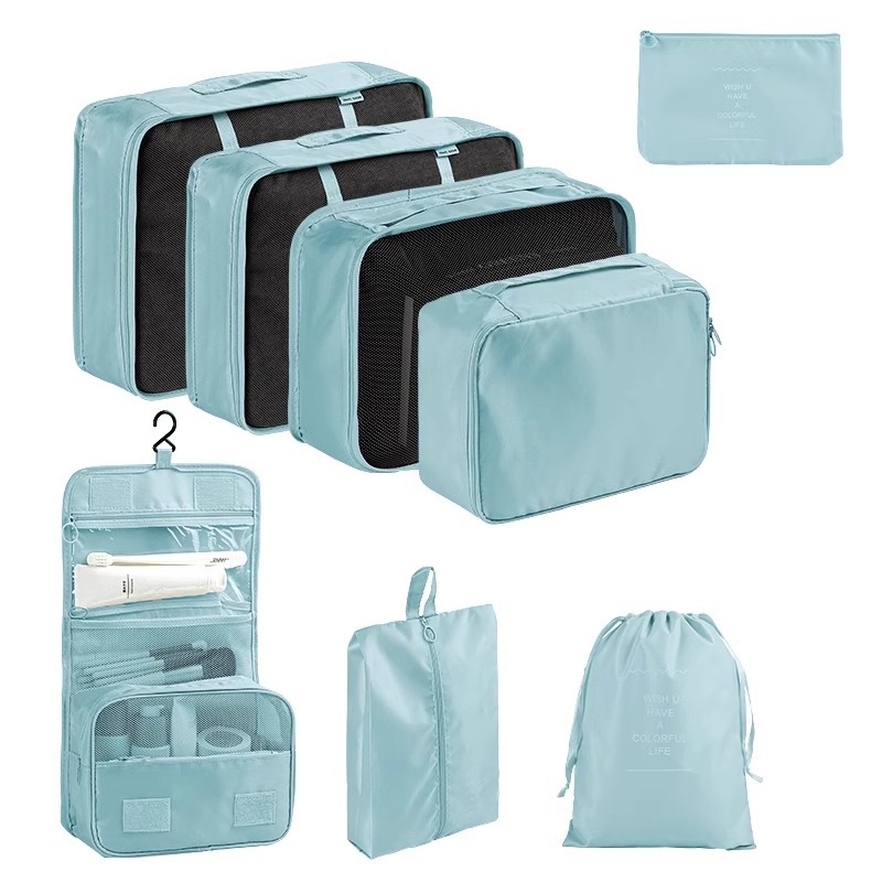 Juego de sarga de 7 piezas, equipaje, ropa, bolsa, bolsa de almacenamiento de gran capacidad, bolsa de lavado, bolsa de almacenamiento de viaje multiusos