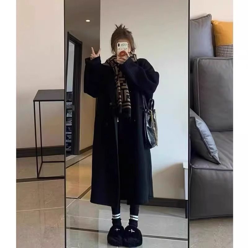 高级感毛呢大衣女秋冬新款慵懒风气质显瘦中长款毛呢外套