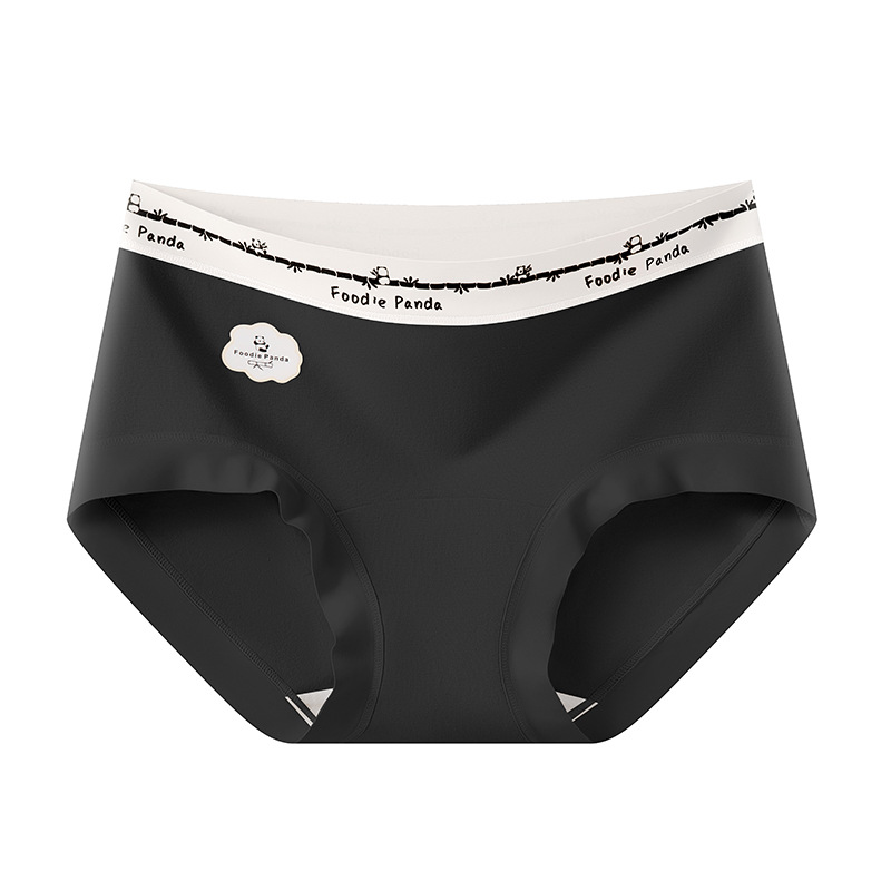 Bragas de algodón panda de color en contraste, entrepierna antibacteriana de algodón para bebés Clase A, entrepierna larga, entrepierna de algodón, cintura media, calzoncillos sin costuras para mujer