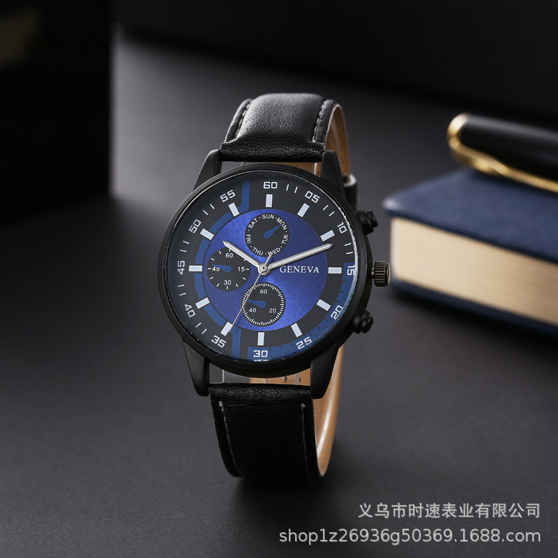 New Foreign Trade Men's Watch Large Dial Fashion Quartz Watch Men's Belt Watch Factory Spot Wholesale Quartz Watch