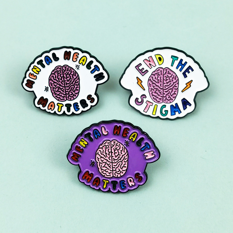 Creative Brain Organ Geometric Badge European and American English Letters Alloy Brooch Oil Dripping Design Clothing Accessories Ready Stock