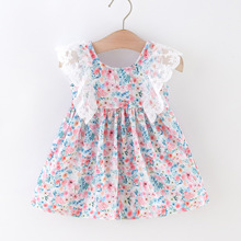 女童新款連衣裙夏季跨境童裝可愛圓領寶寶公主裙無袖小碎花棉布裙