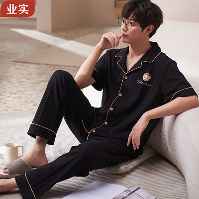 factory Direct selling man pajamas summer Short sleeved trousers cotton material Easy Home Furnishings suit pajamas wholesale