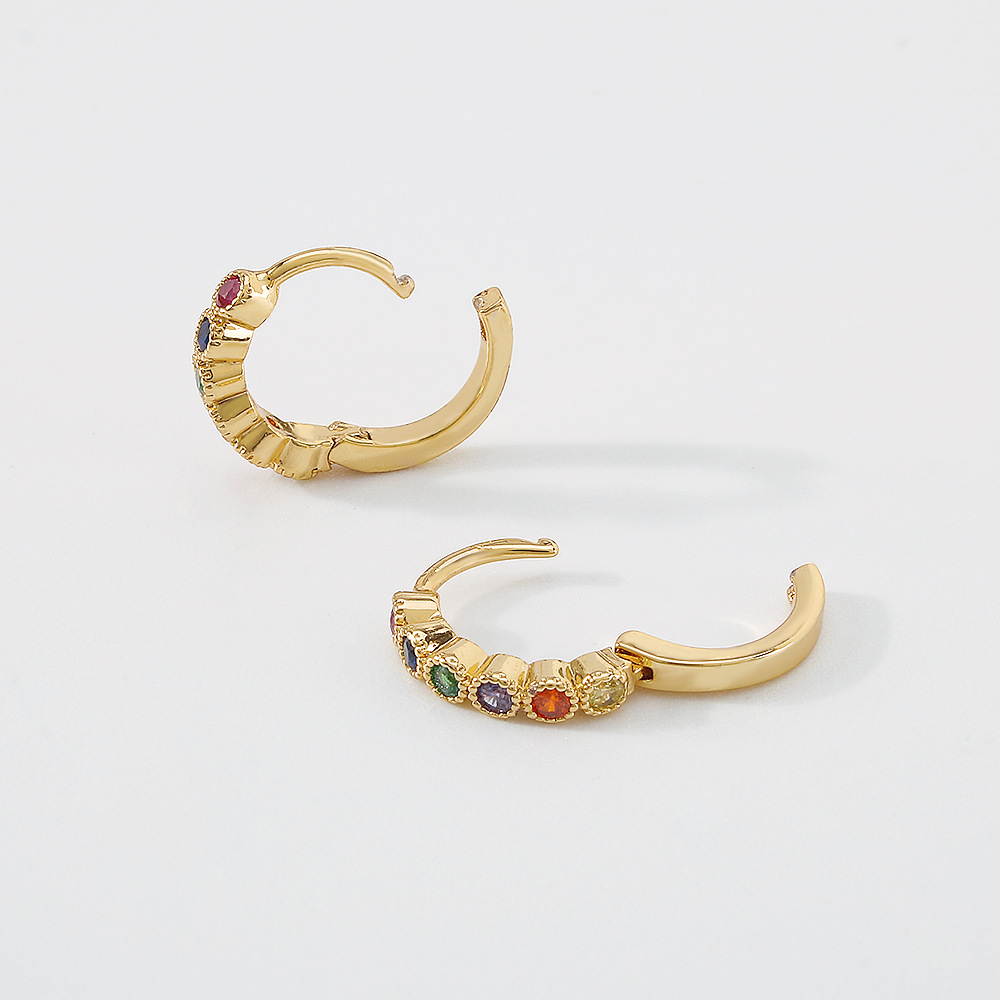 fashion color zircon copper geometric circle ear buckle copper ear clip