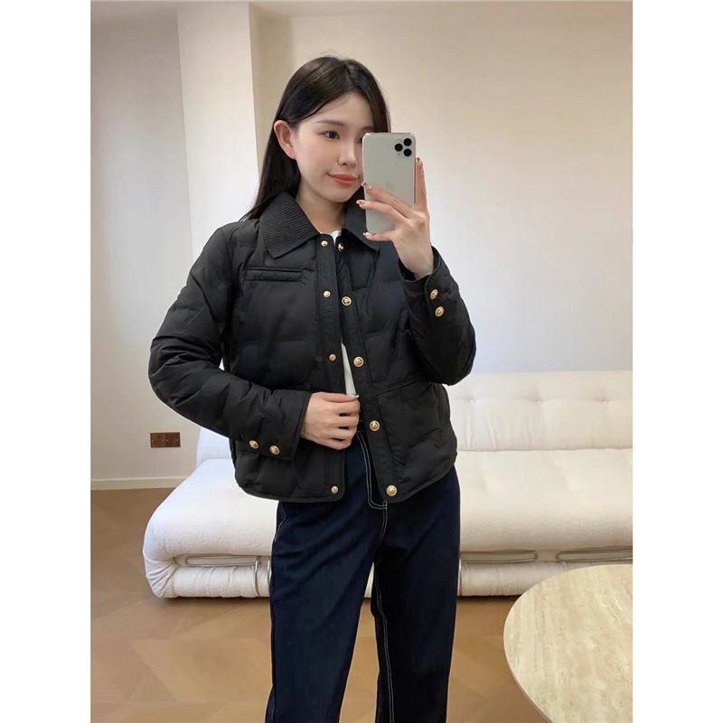 针织翻领羽绒服女2025秋冬新款小个子短款小香风上衣外套90白鸭绒|undefined