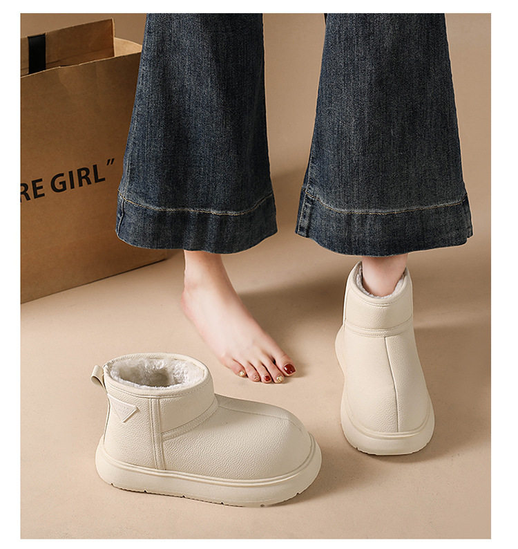 Bốt đi tuyết nữ da lì lót lông giữ ấm, đế cao 3-5 cm — màu đen chi tiết 22