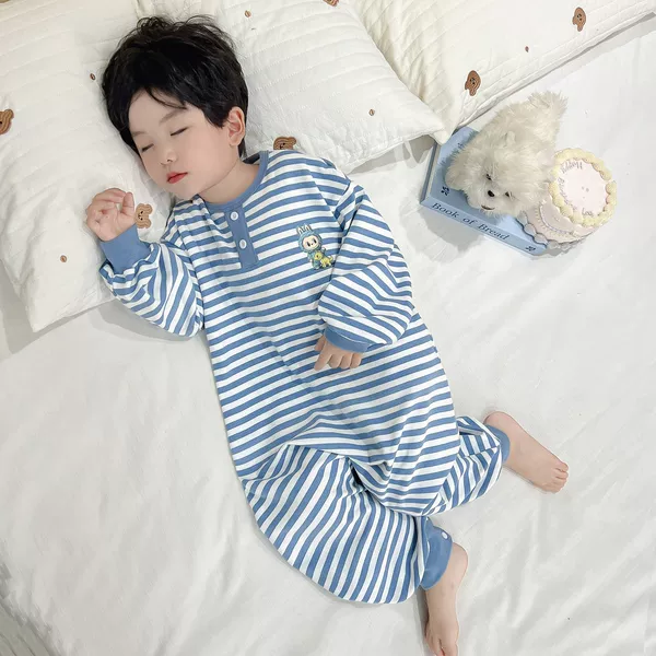 Boys' Pajamas, One-Piece Clothing, Spring and Autumn New Style, Pure Cotton, Boys' Rompers, Baby Home Clothes, Children's One-Piece Sleeping Bags