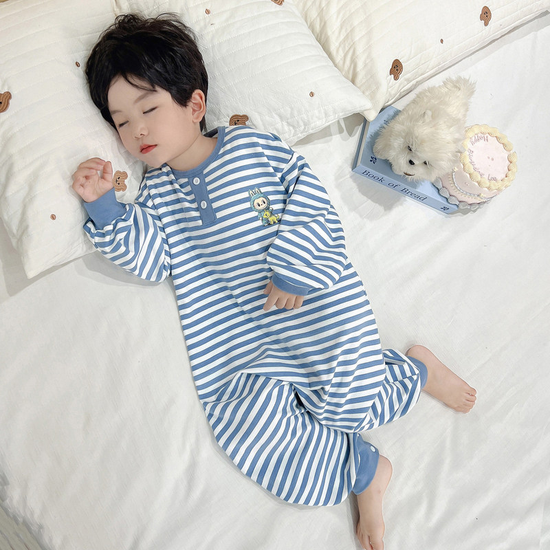 Boys' Pajamas, One-Piece Clothing, Spring and Autumn New Style, Pure Cotton, Boys' Rompers, Baby Home Clothes, Children's One-Piece Sleeping Bags