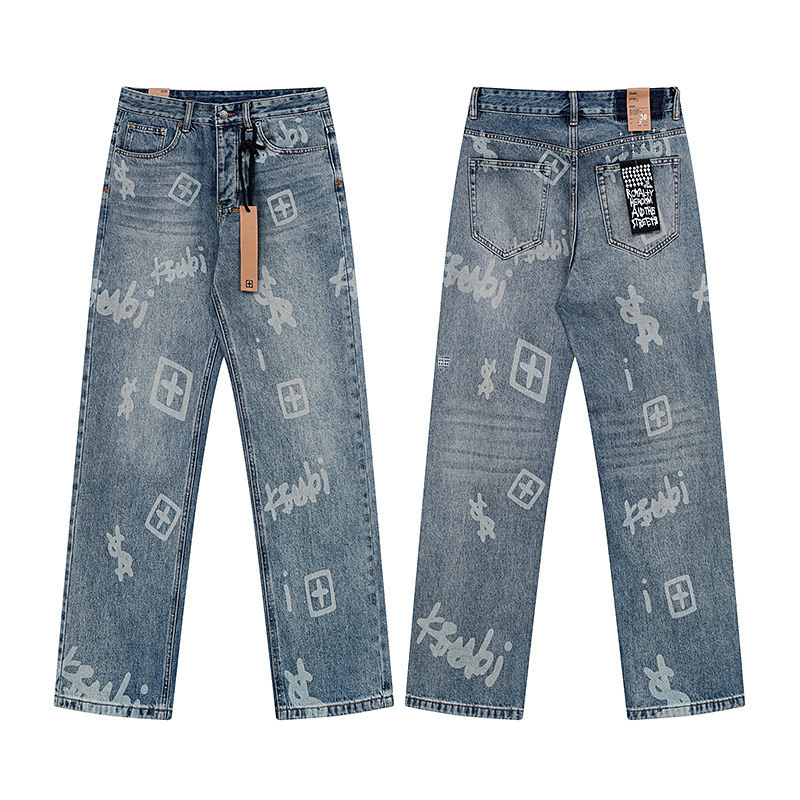 Ksubi Vintage Ripped Washed High Street Unisex Casual Trendy Slim Wide-Leg American Jeans