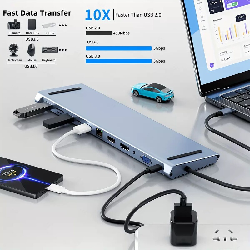 Type-C docking station 12-in-1 laptop base dual HDTV multi-screen MST expansion HUB splitter Type-C docking station 12-in-1 laptop base dual HDTV multi-screen MST expansion HUB splitter