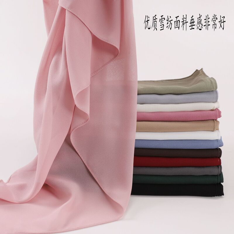 75D Pearl Chiffon Square Scarf African Headscarf Ethnic Minority Gauze Scarf Malaysian Head Covering 110*110cm