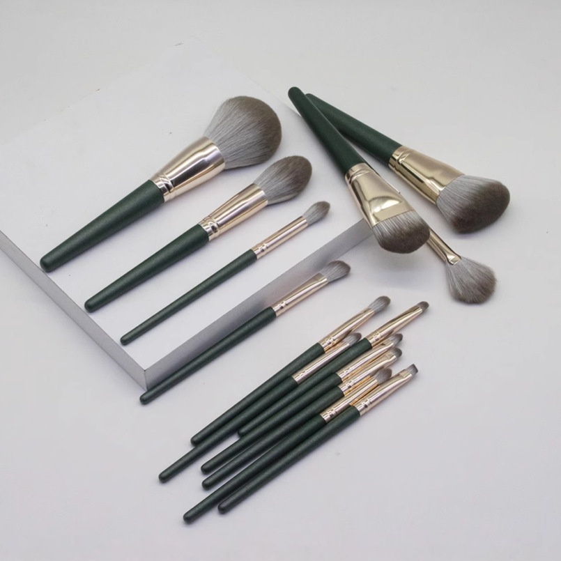 Nuevo 14 nube verde maquillaje pinceles traje super suave cerdas principiante conjunto completo cepillo suelto sombra de ojos herramientas belleza