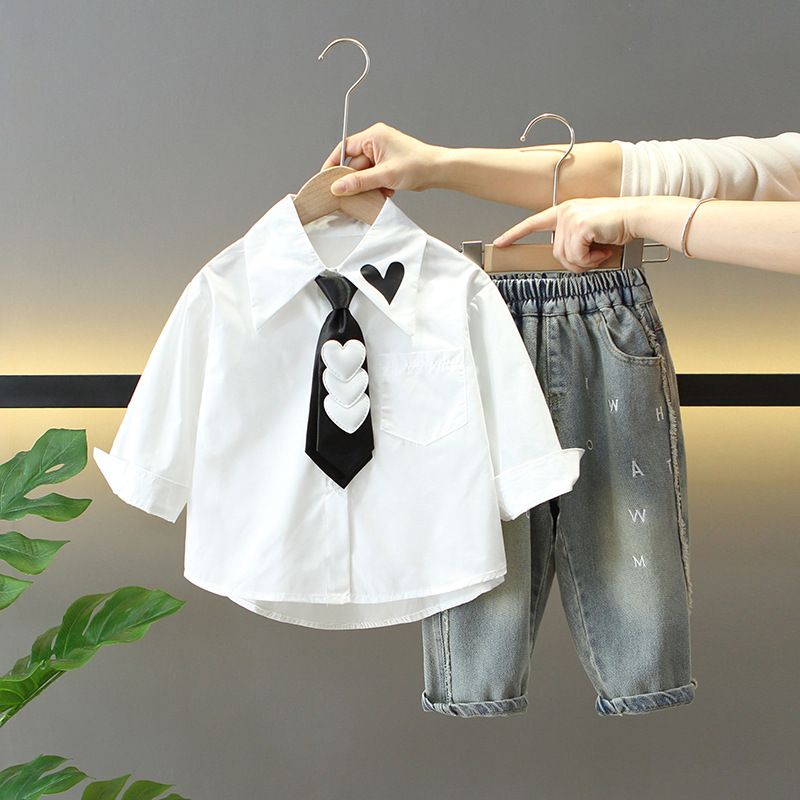 7670 traje de suéter de primavera para niños 2025 nueva ropa de primavera y otoño para niños suéter de punto de bebé de tres piezas de moda