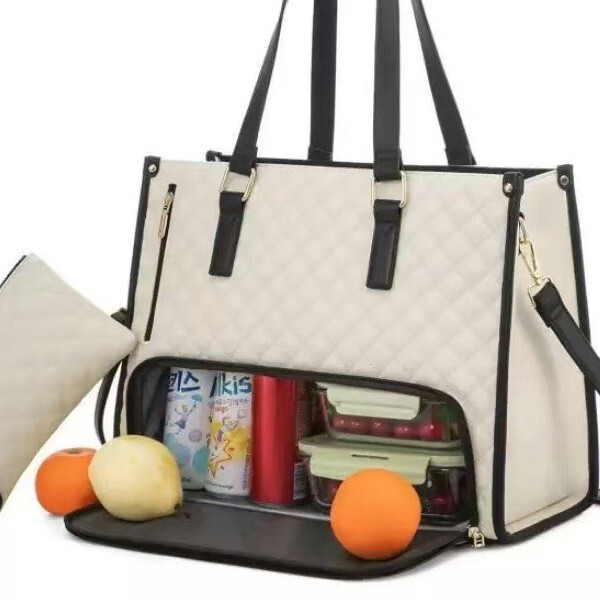 Laptop Tote Bag with Lunch Compartment, Insulated Large-Capacity Lunch Bag, Laptop Bag, Laptop Plaid Pattern