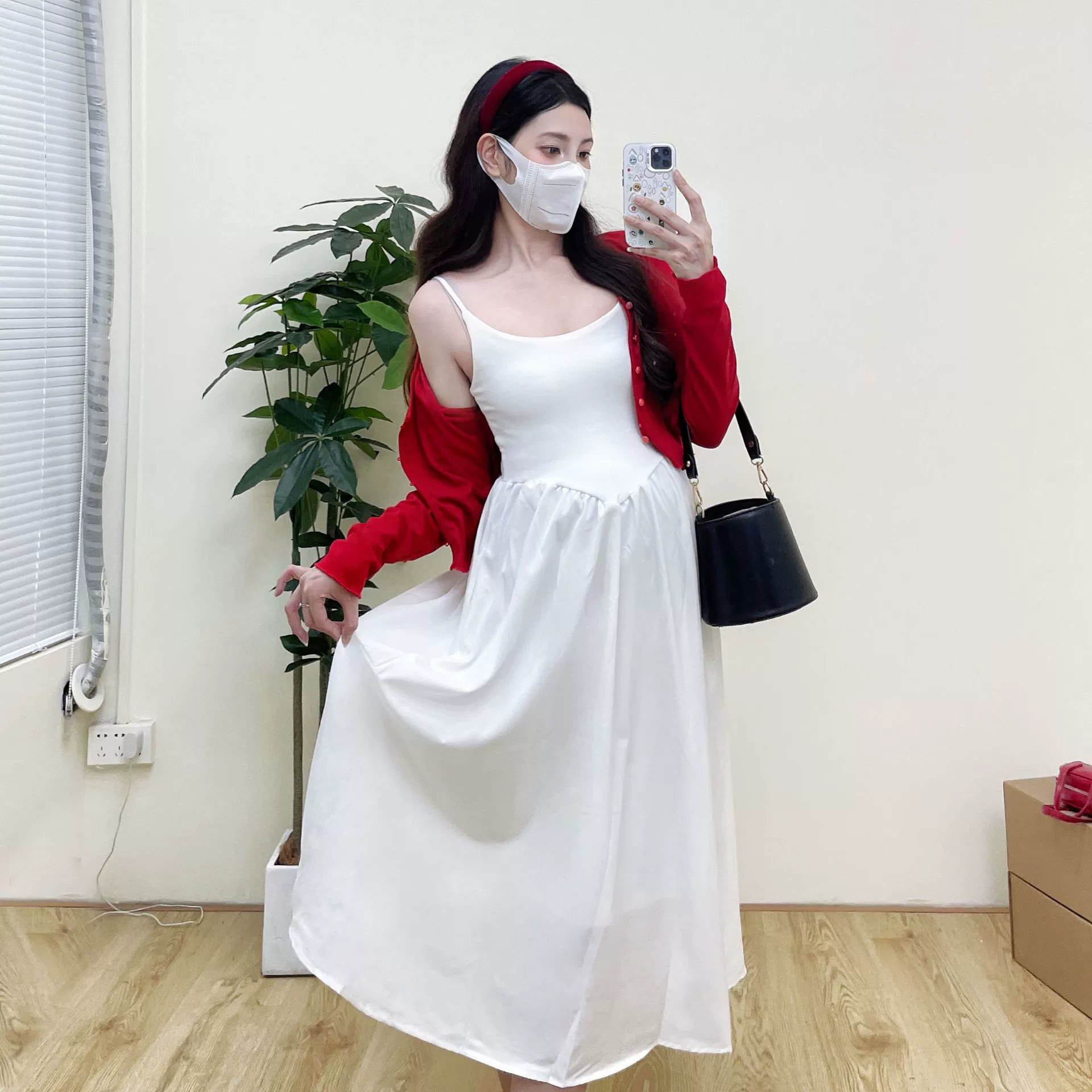 Сезонное красное Slip Dress для беременных, кардиган, французский стиль, яркий запоминающийся стиль, обтягивающий