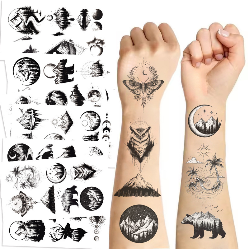 10 Forest Silhouette Tattoo Sticker Disposable Holiday Party Event Party Personality Decoration Gift Cross-border Wholesale