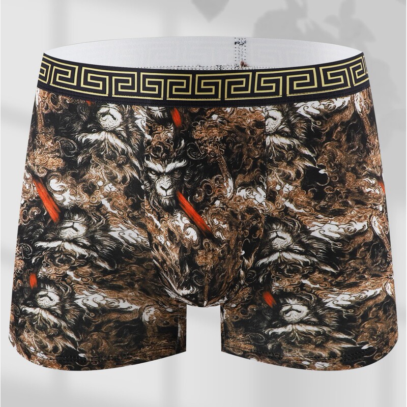 Cross-Border European and American Hot-Selling Printed Men's Underwear, Luxury Trendy Breathable Youth Boxer Briefs, Ready for Drop Shipping