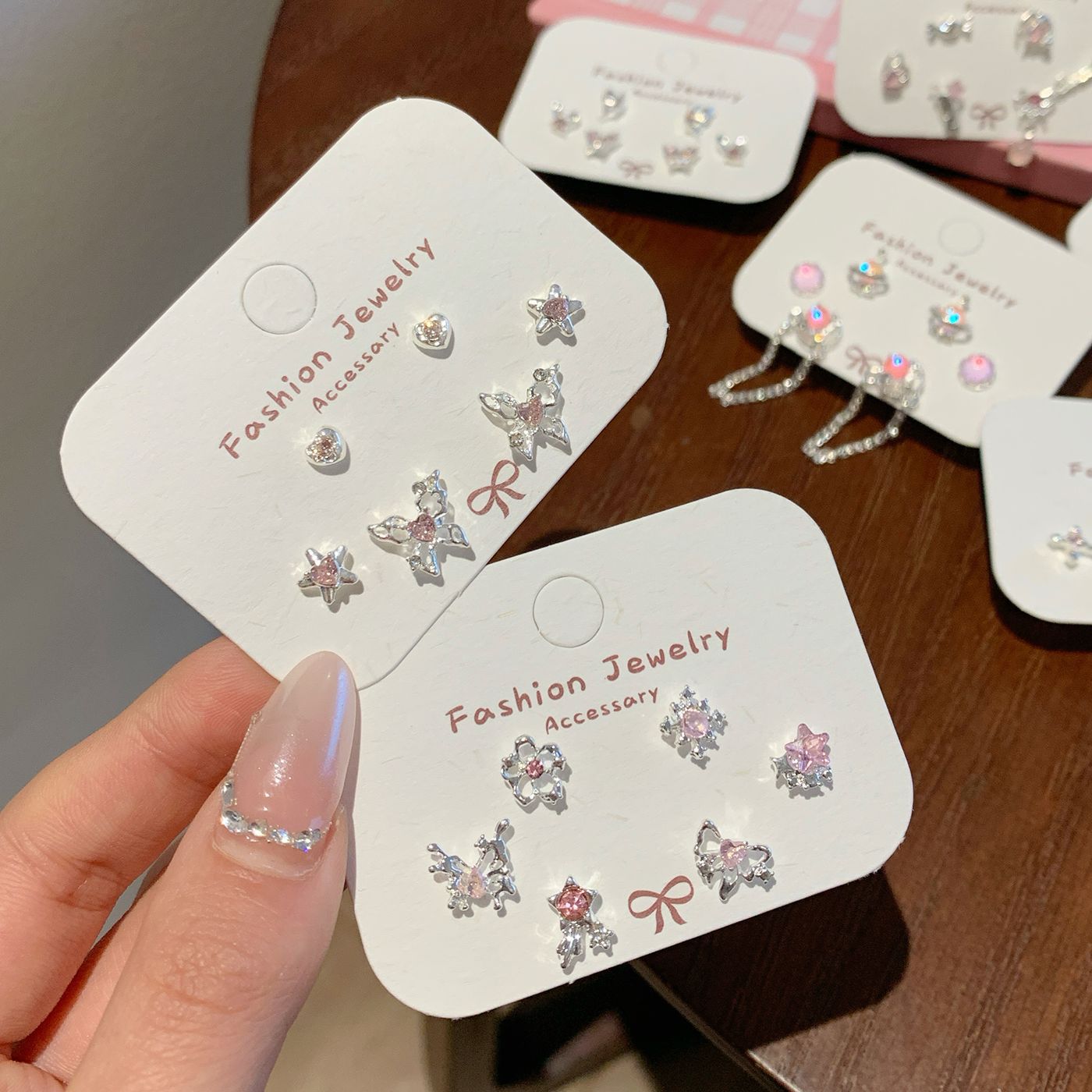 spring pink sweet cool butterfly small ear studs female silver needle small daily refined zircon flashing student earrings wholesale