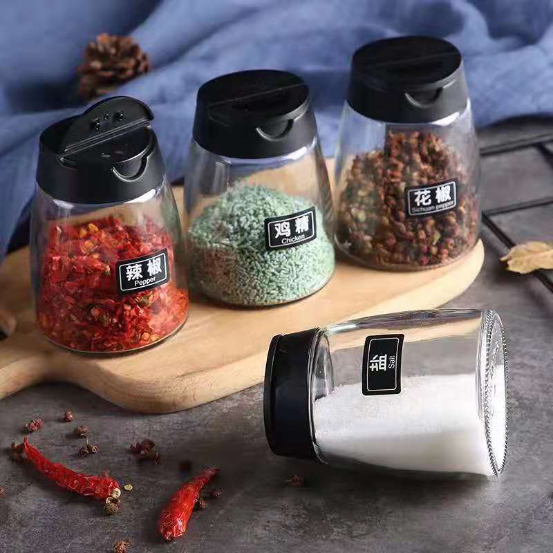 批发厨房家用盐味精玻璃调料盒 创意烧烤调味罐带盖双开口调味瓶|ru
