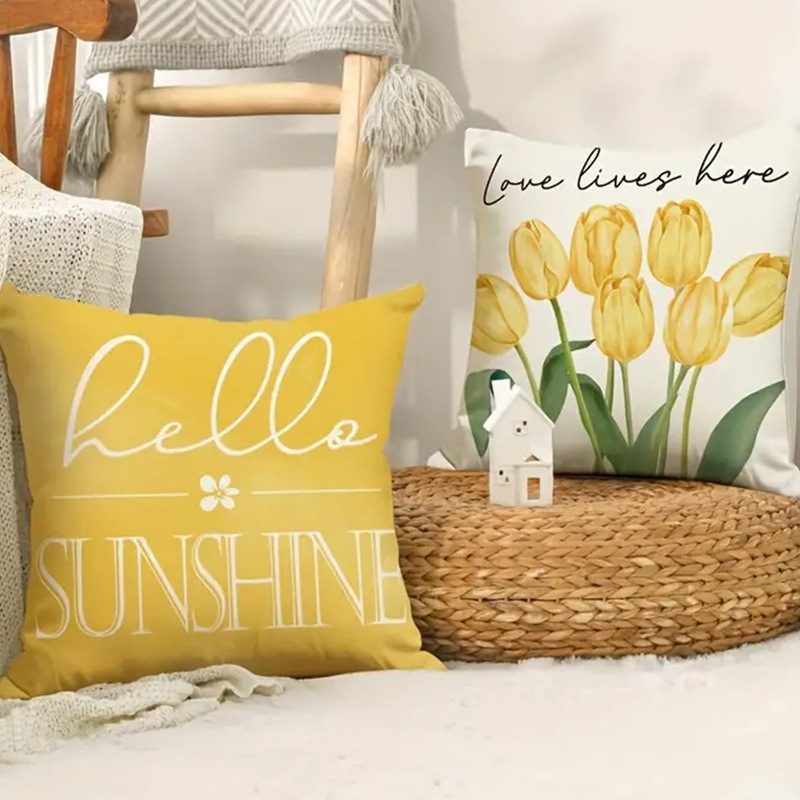 Cross-border Hot Selling Yellow Bicycle Tulip Pattern Pillow Case Living Room Bedroom Sofa Decorative Pillow Case_voghion.com
