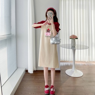 8645 Summer Bottoming Shirt Women's Short-sleeved Raglan Sleeve Printed Feeding dress Round Neck Breastfeeding Pad
