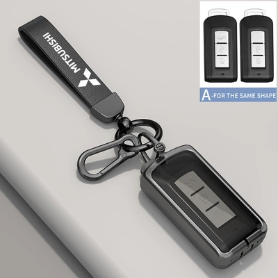 Suitable for Gac Mitsubishi Key Cover, Outlander 2023 Model, Full Coverage Classic Keychain for Eclipse Cross, Lancer Ex (Car key bag) - transparent-black-tpu-type-a-transparent-black-tpuzinc-alloyhardware-hand-strap