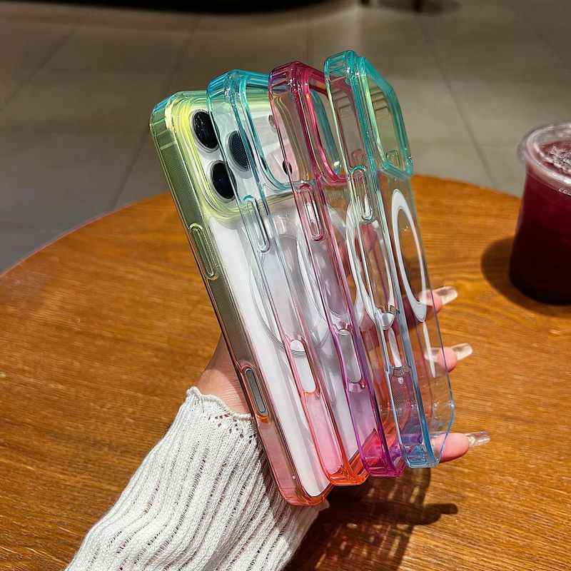 Apple 17Pro 携帯電話ケースに適した 2 色のグラデーション透明アクリル磁気吸引 iphone16 オールインクルーシブ保護カバー|undefined