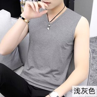 Sleeveless T-shirt Men's 2024 Summer Sports Fitness Slim-fit Wide Shoulder Cut-off Sleeve Bottoming Elastic Inner Waistcoat Fashionable Vest